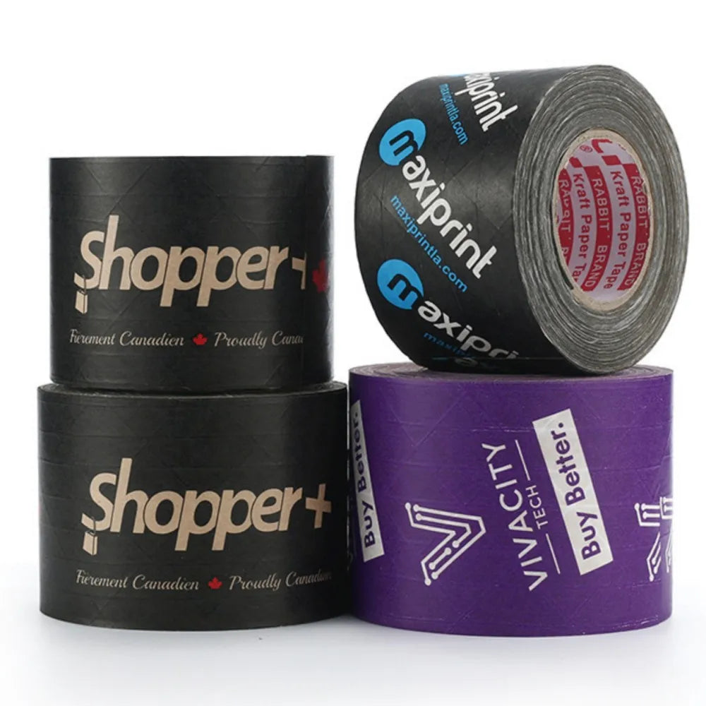 Custom Free Sample Eco Friendly Recyclable Printed Water Activated Reinforced Gummed Kraft Paper Packing Tape Waterproof Cart