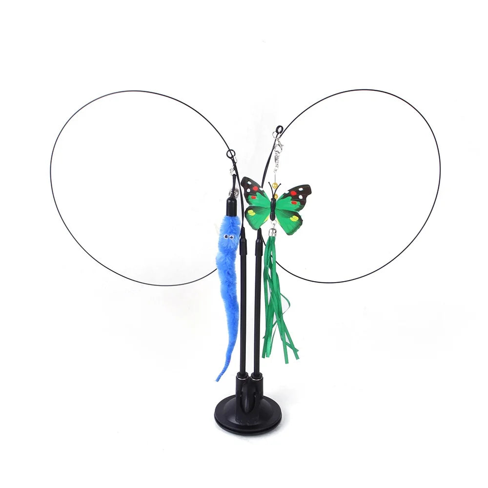 2024 Hot Selling Cat Interactive Teaser Wand Suction Cup Cat Stick with Feather Pet Interactive & Movement Playing Toy
