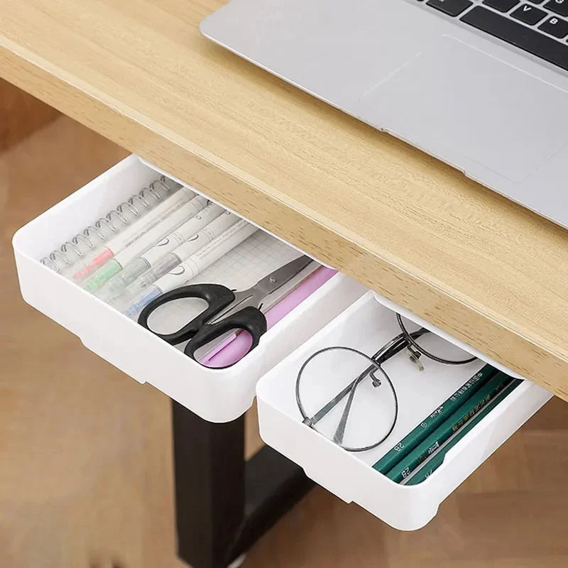 Under Desk Drawer Organizer Storage Box Self-Adhesive Stationary Container Bedroom Desk Sundry Makeup Holder
