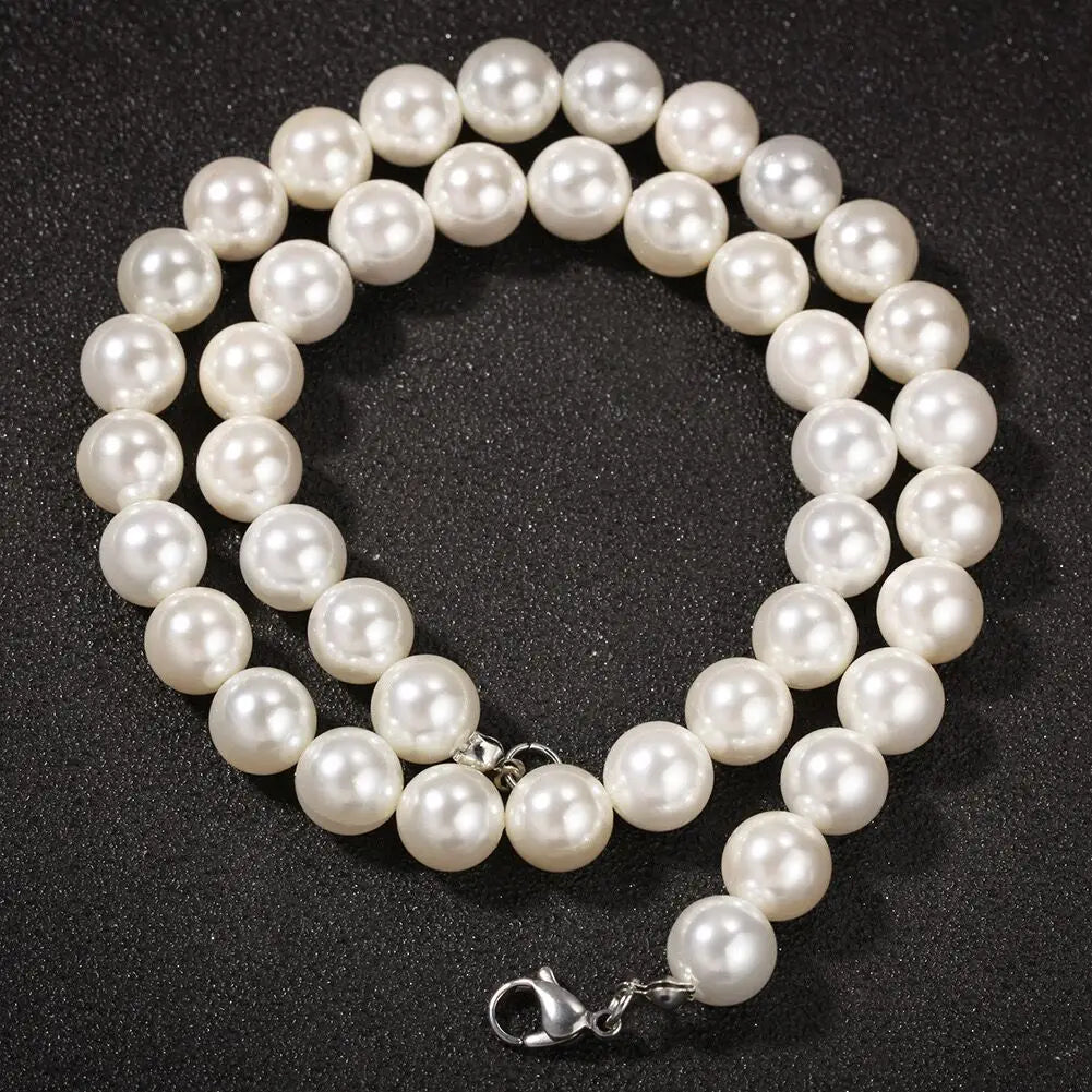 8mm White Simulated Shell Necklaces Simple Elegant Bohemian Short Multi Layer Handmade Pearl Clavicle Necklace Jewelry for Wo