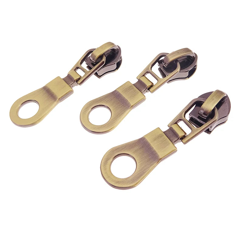 Factory Supply Brushed Antique Brass Metal Donut 5# Zipper Puller Pull Nylon Coil Zipper Sliders for Purse Handbag
