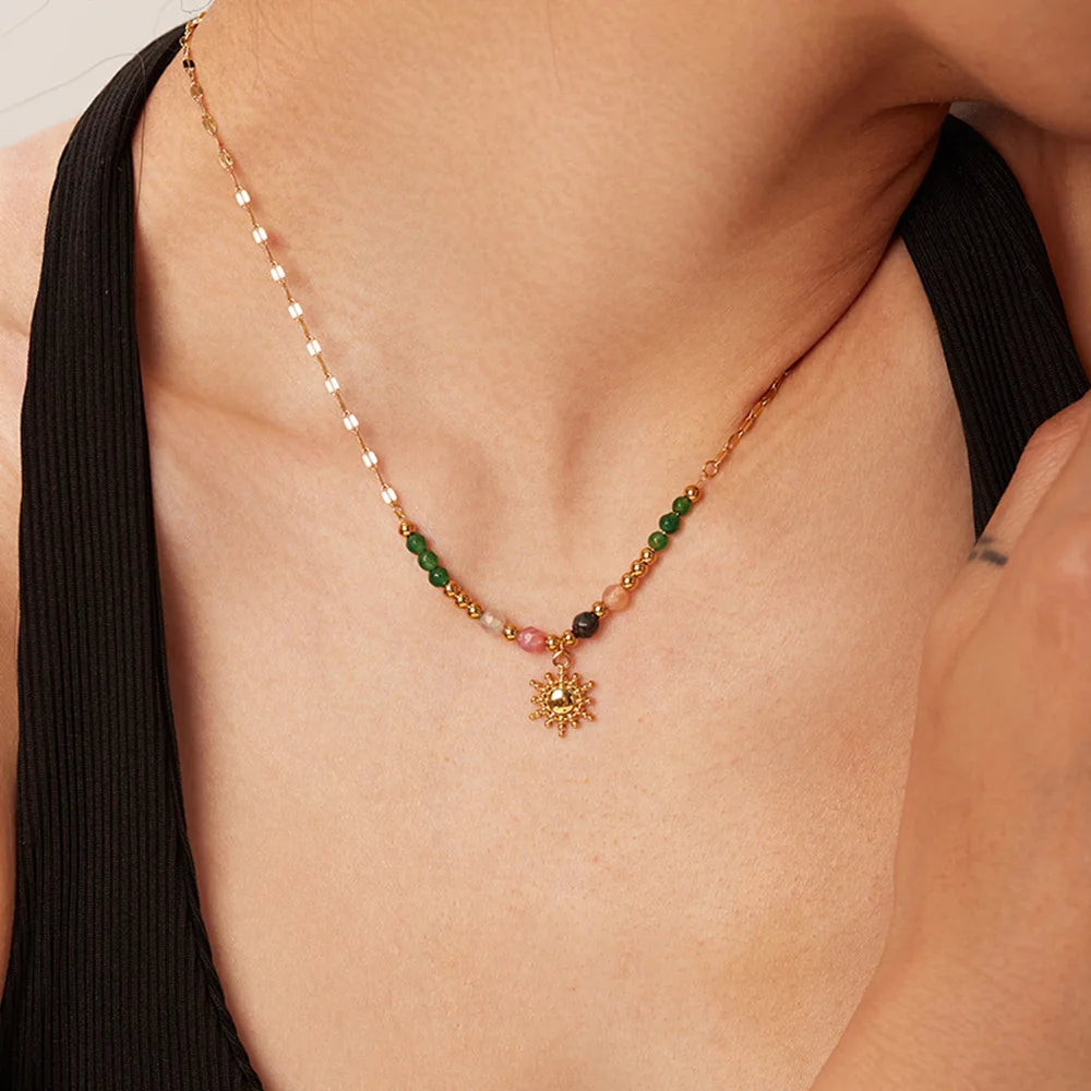 New Style Geometric Round Snake Chain Choker Wedding Stainless Steel 18K Gold Plated Interval Bead Chain Necklace for Girls
