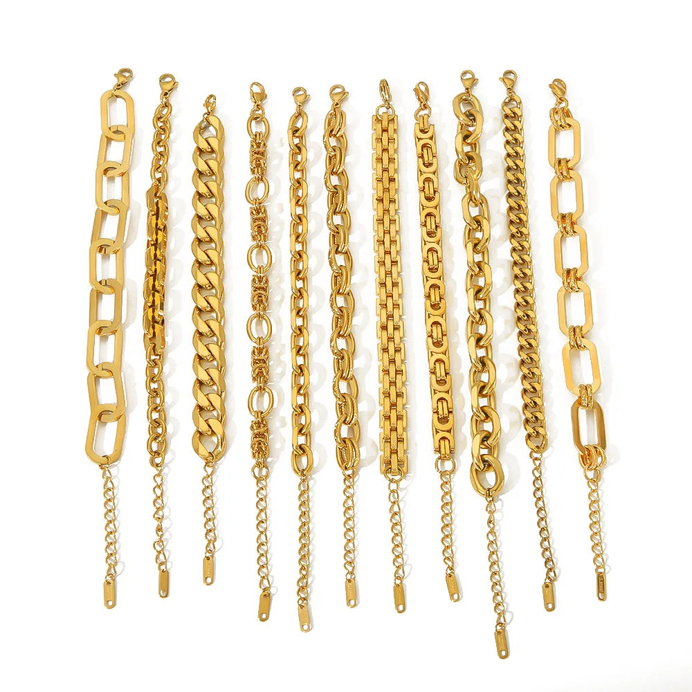 Adjustable 24k Gold Stainless Steel Layered Stacked Cuban Chain Bracelet Snake Link Bracelet Women Men Fashion Jewelry Gift