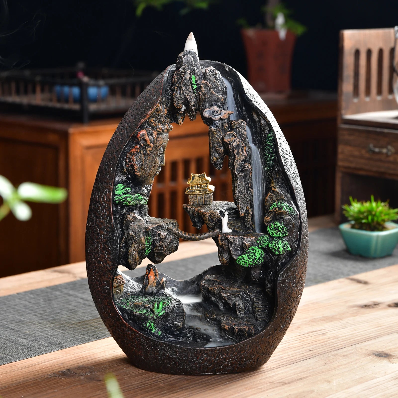 Waterfall Fountain Backflow Incense Burner Ceramic Holder Anti-Odour All-Season Spring Summer Fall Home Yoga Spa Women Gift