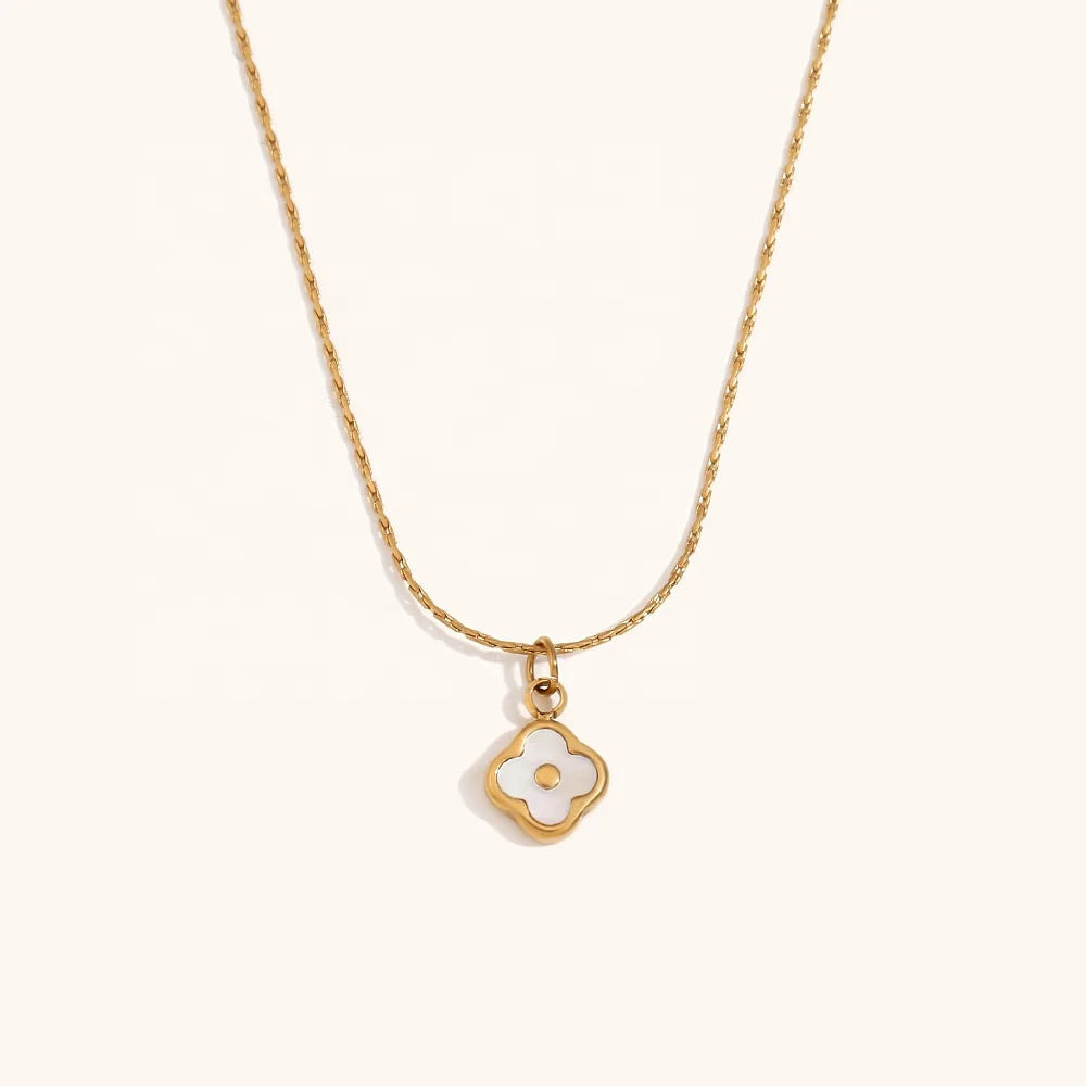 Dingran High Fashion Waterproof Shell Flower Pendant Necklaces 18K Gold Plated Jewelry for Women