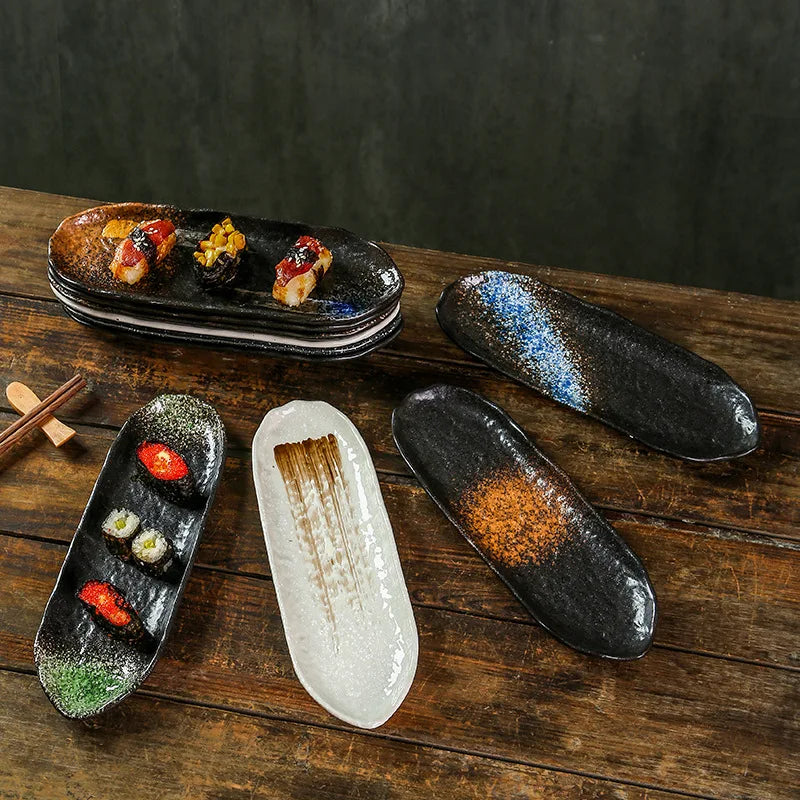 10-inch Creative Japanese Sushi Plate Ceramic Plate Vintage Tableware Suitable for Dessert Snacks