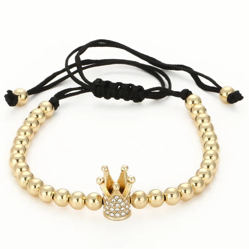 MANCHAO  Diamond Crown 5mm Copper Bead Woven Bracelet Fashionable and Simple Tassel Design Fashion Jewelry Bangles