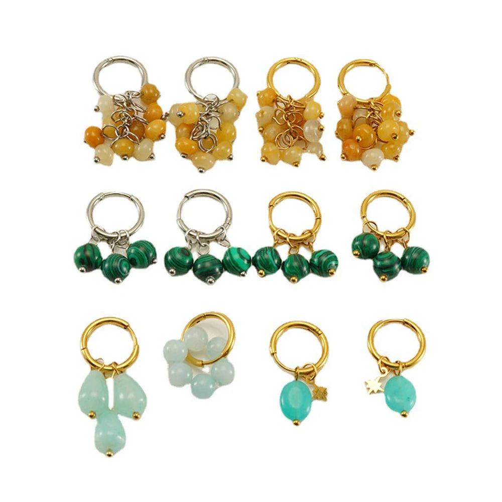 Wholesale Boho Gem Jewelry 18K Gold Plated Stainless Steel Turquoise Natural Birth Stone Stud Earrings for Women