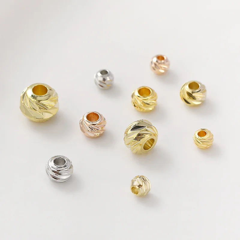 Diy Handmade Jewelry Accessories Bracelet Necklace Loose Beads Silver Gold Cross-cut Round Beads Spacer Beads