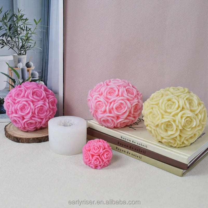 Early Riser Rose Ball Silicone Mold Flower Scented Candle Plaster Ornament Valentine's Day Scented Souvenir Candle Mold
