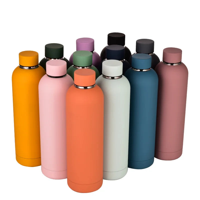 Custom Logo and Color 350ml 500ml 750ml 1000ml Stainless Steel Bottle Rubber Matte Black Water Bottle Double Wall Thermos Bot