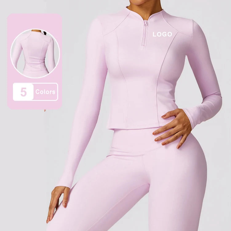 New Spring Brushed Yoga 2pcs Set Zipper Quick Drying Long Sleeve Tight Top High Strength Leggings Workout Gym Wear