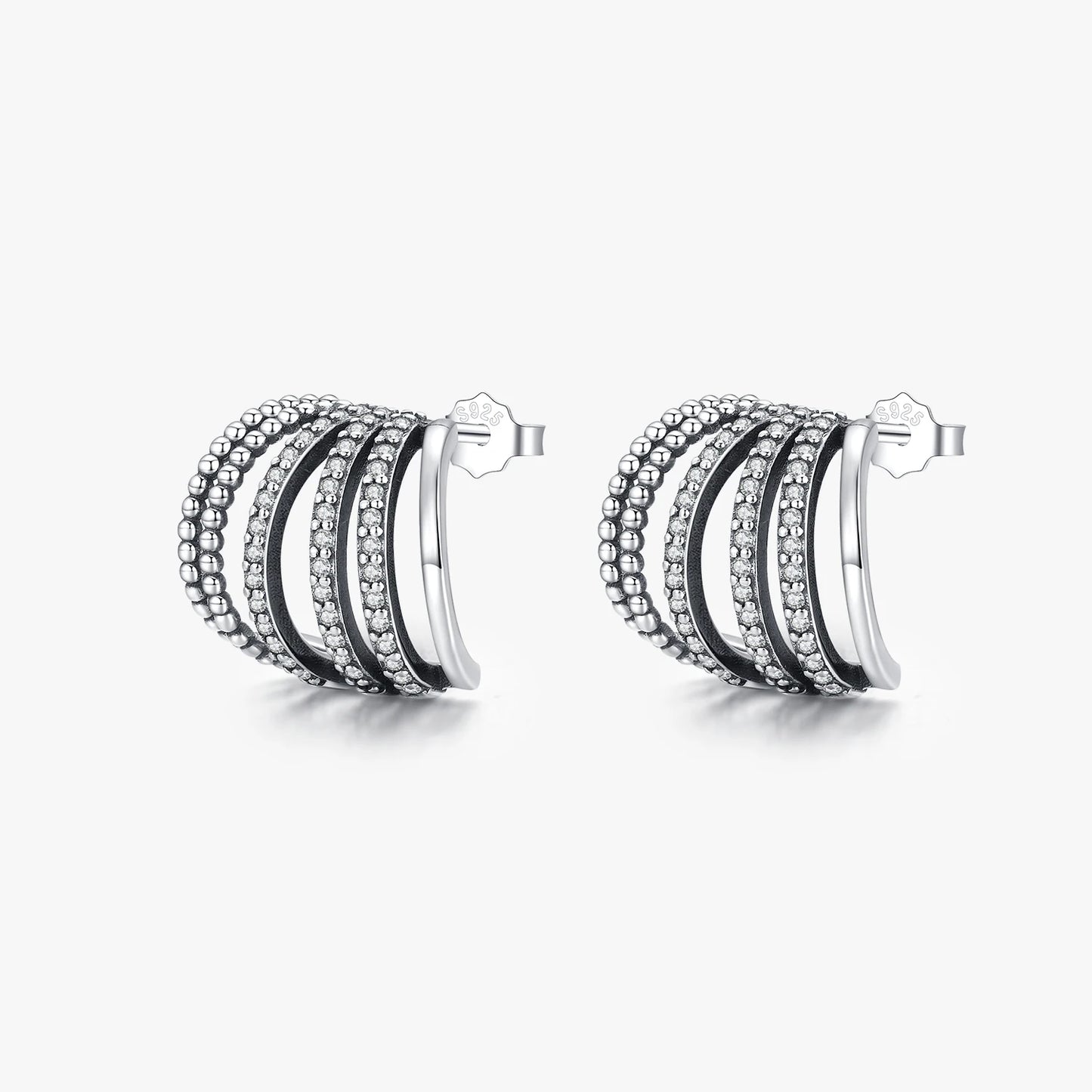 925 Sterling Silver Delicate Geometric Stud Earrings for Women Shining Zircon Female Earrings Fine Jewelry Wedding Gift