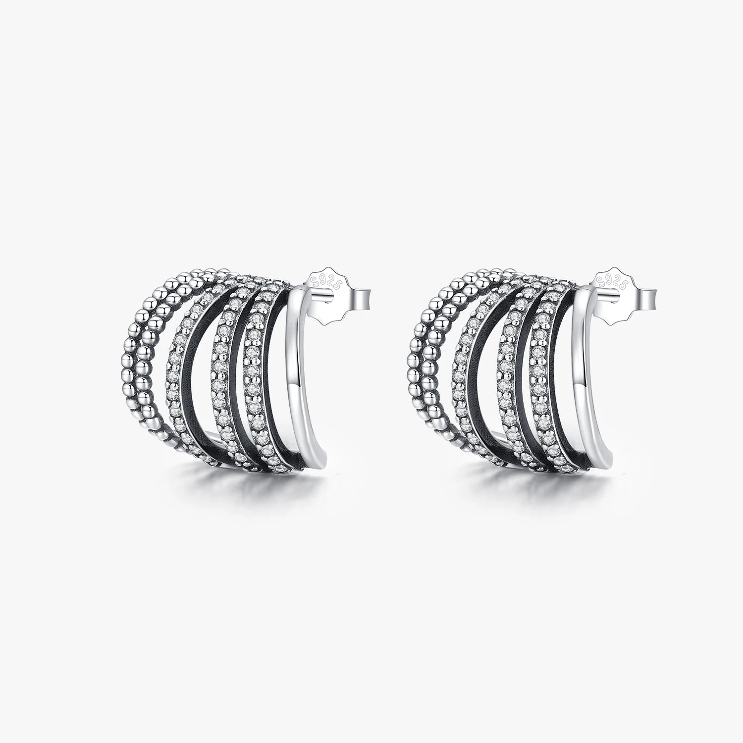 925 Sterling Silver Delicate Geometric Stud Earrings for Women Shining Zircon Female Earrings Fine Jewelry Wedding Gift