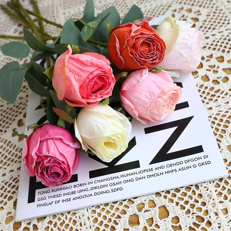 Low MOQ Vintage Crimped Edge Artificial Rose Retail Vintage Single Stem Red Rose for Home Decor Handmade Flowers Arrangement