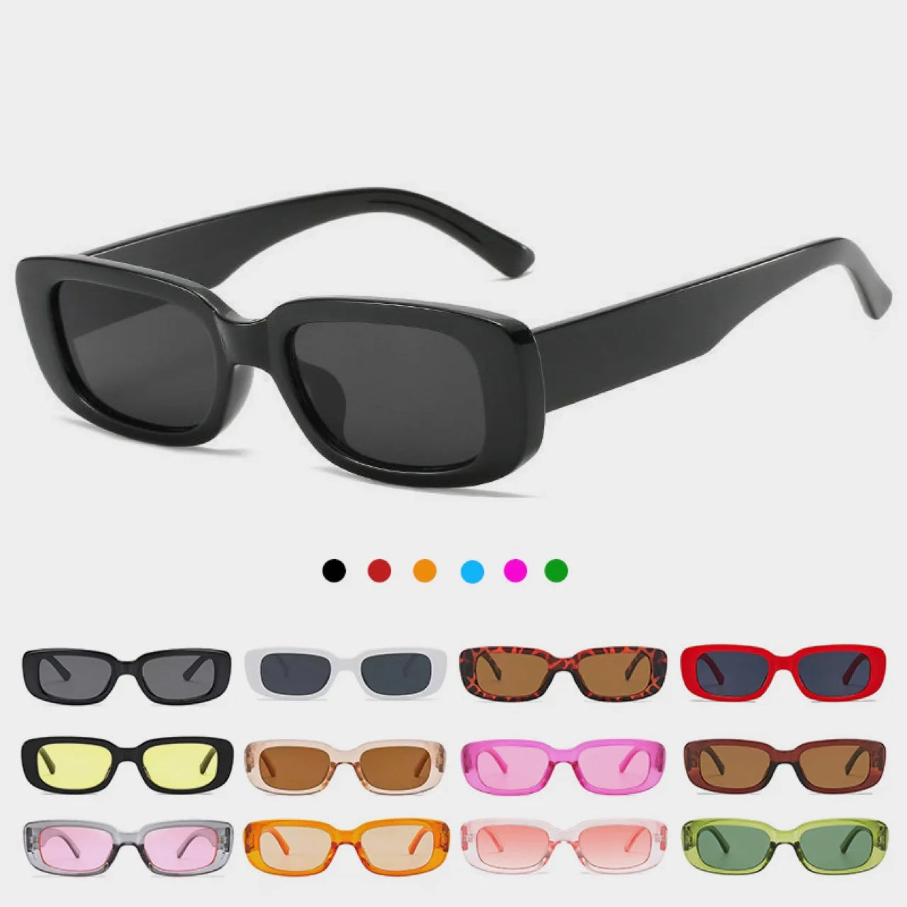 Women's Retro Sunglasses Square Vintage Rectangle Frame in Yellow Purple Brown Blue Trendy Eyewear Brand Design Printing Logo