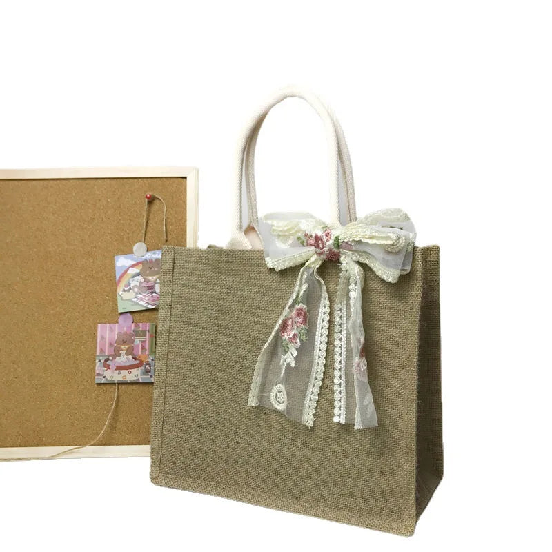 Luxury Custom Logo Letter Pattern Two Handles Transparent Reusable Silk Screen Printed Jute Tote Bags Customized Color Medium