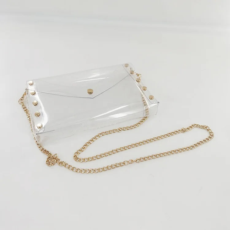 Metal Strap Stadium Approved Messenger Bag Clear PVC Shoulder Bag Studded Shoulder Bag JA187