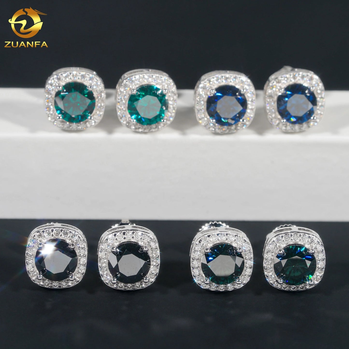 Pass Diamond Tester Iced Out Hip Hop Sterling Silver  925 Screw Back Colorful Moissanite Diamond Stud Earrings Men