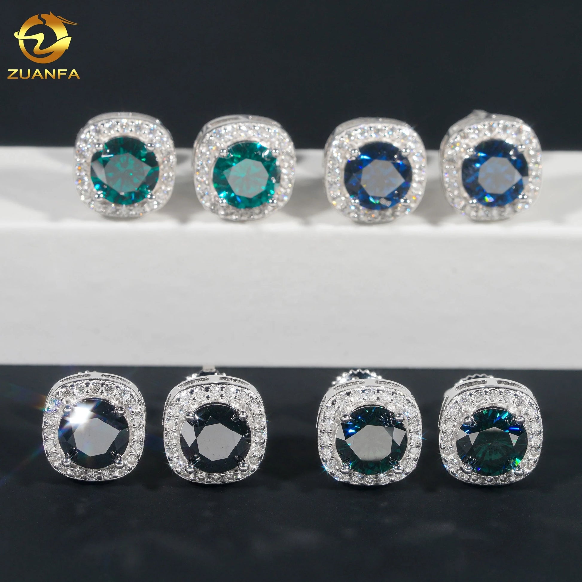 Pass Diamond Tester Iced Out Hip Hop Sterling Silver  925 Screw Back Colorful Moissanite Diamond Stud Earrings Men