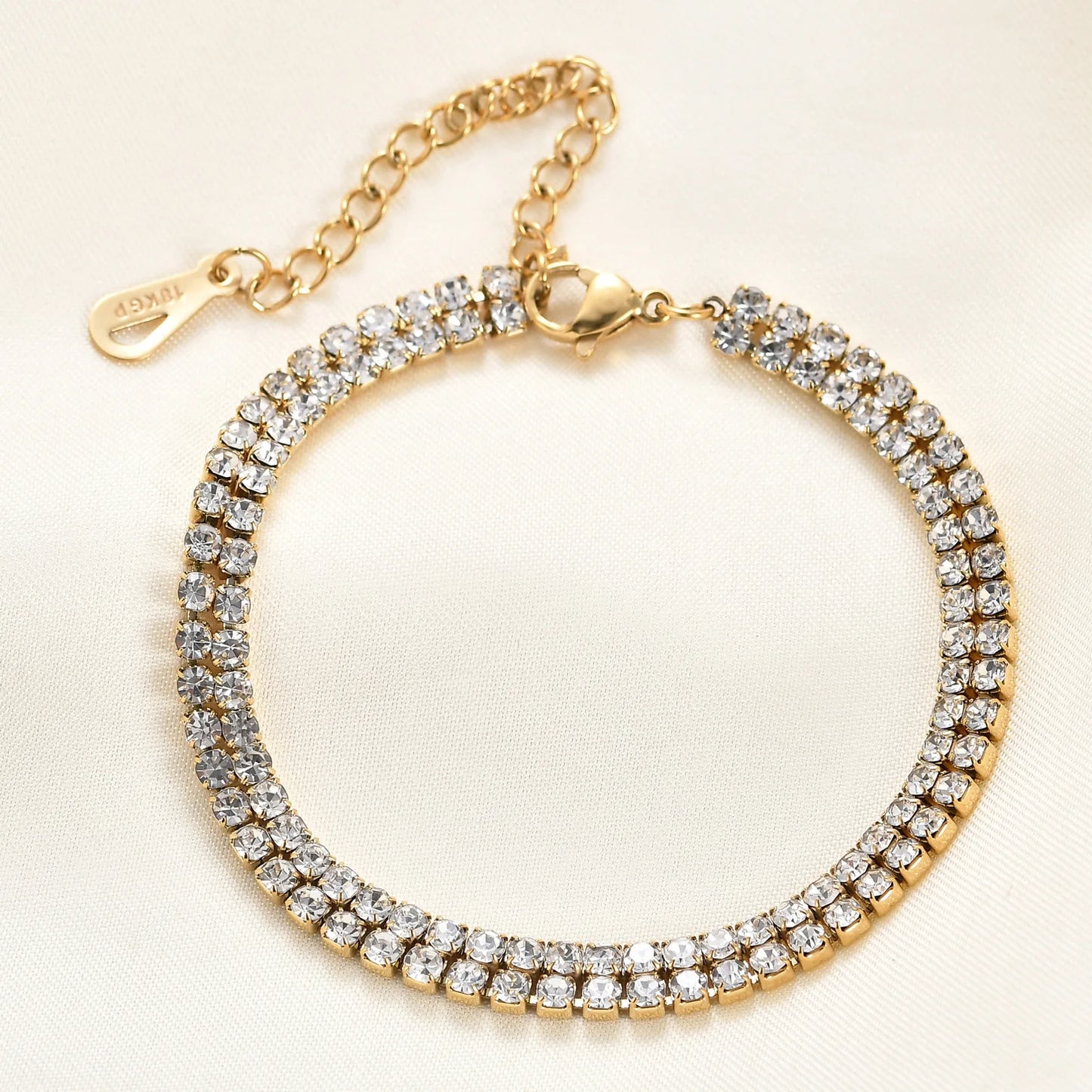 Women Full Diamond 6mm 14k Gold Rose Gold Stainless Steel Tennis Zirconia Bracelet Double Row Tennis Bracelets