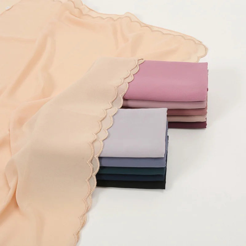 MOTIVE FORCE Musulmanes Chiffon Hijab Scarf 70*180cm Embroidered Edge Instant Muslim Hijab Scarf for Women