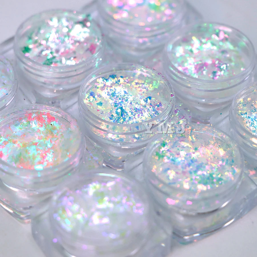 YMJ 19 Colors Multichrome Chrome Opal Aurora Chameleon Pigment Flakes Top Coat Bulk 0.3g/jar for Makeup Eyes Nails