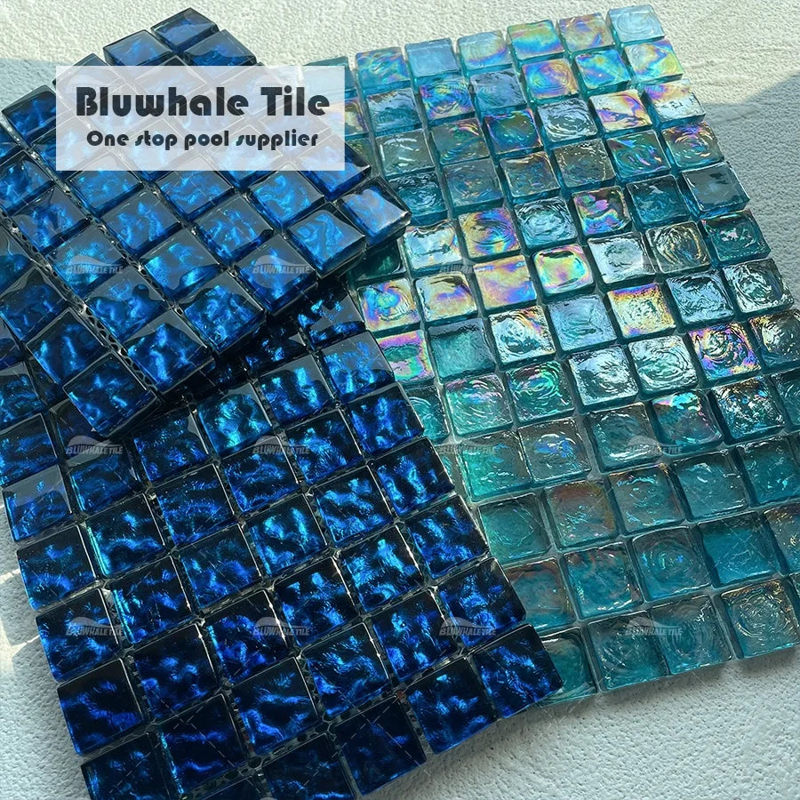 Bluwhale Tile One Stop Supplier Sauna Swimming Pool Stained Glass Mosaic Tile Hot Melt Rainbow Iridescent Crystal Glass Mosai