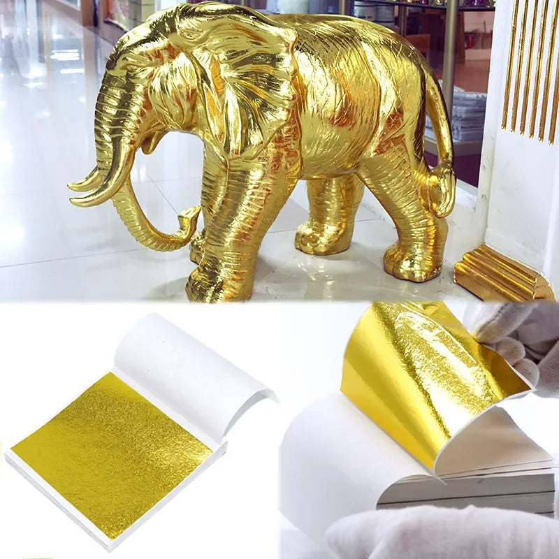 Factory Price 500P/Pack 8*8.5 13*13.5Cm Taiwan Imitation Gold Leaf Furniture Ceiling Picture Frame Decoration Gold Leaf Foil