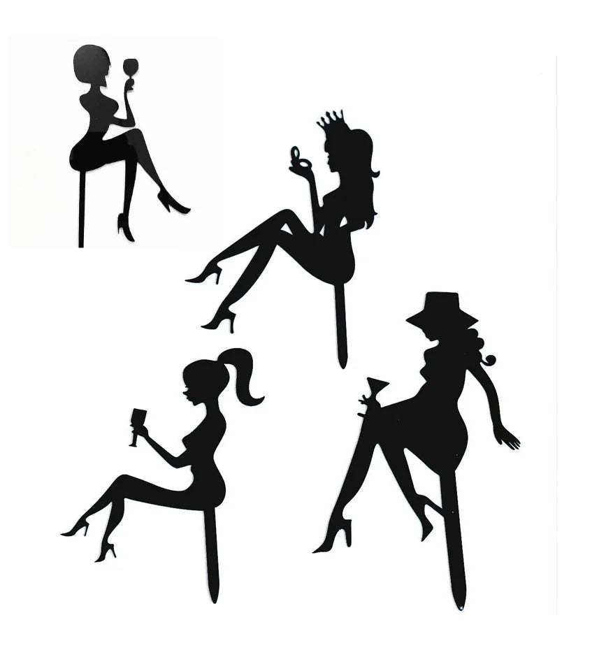 Girl's Birthday Cake Decoration Fashion Girls Shadow Cut Topper Gold Queen Beauty Cut Acrylic Topper for Cake Decor