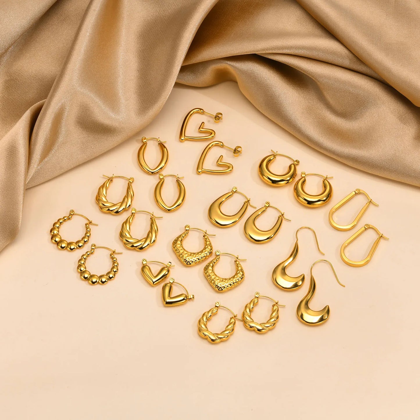 Fashion Chunky Beaded Hoop Earrings Elegant Hoop Earrings 18k Gold Plated Stainless Steel Jewelry Earrings