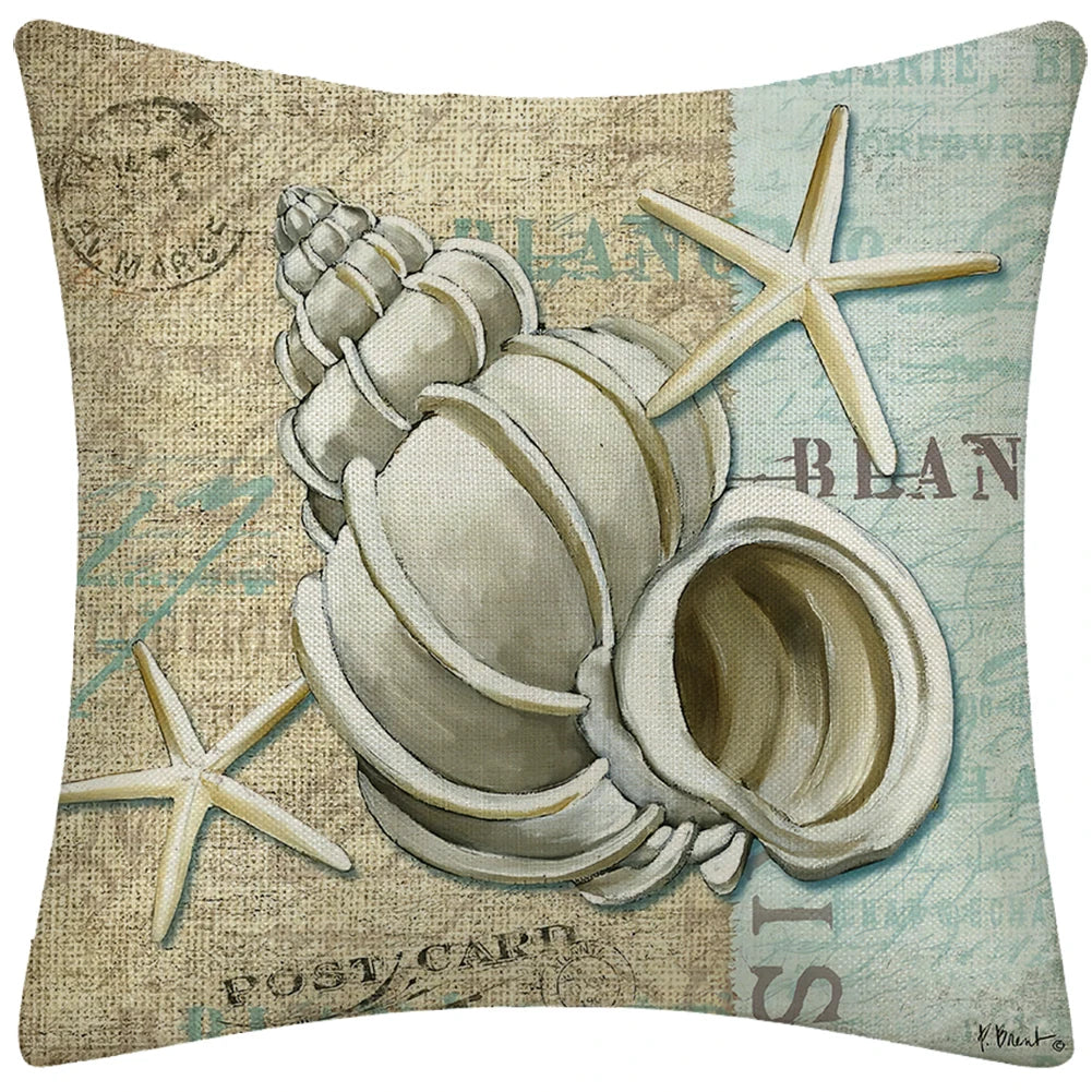 Marine Life Printed Linen Throw Pillow Case 45*45cm Cushion Cover Home Sofa Decorative