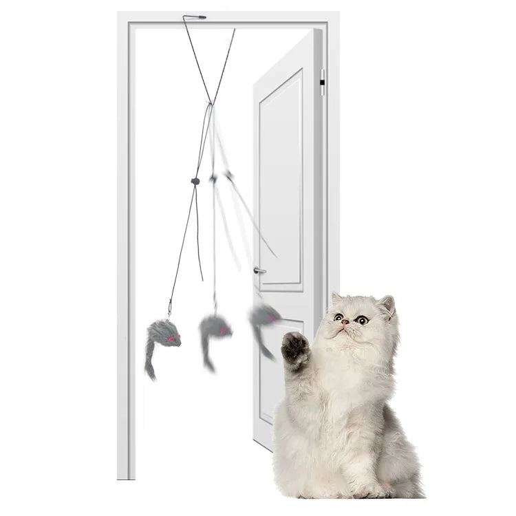 Factory Direct Self-Hanging Triangular Hooks Upgraded Door Teaser Cat Stick with Feather Variety Replacement Head Cat Toys
