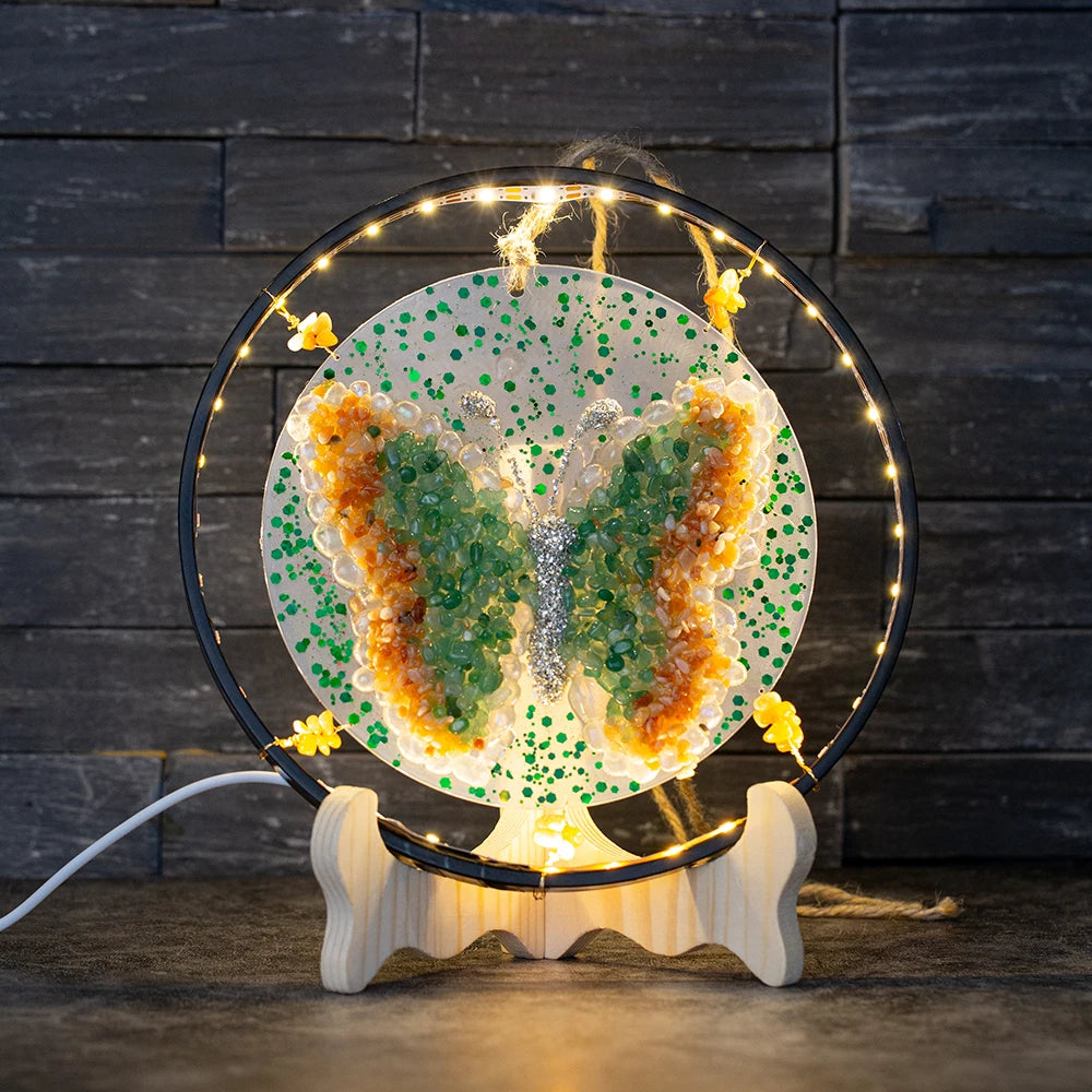 Night Light Rock Lamp Gemstone Chips Butterfly LED Light USB Remote Control Natural Crystal Table Lamps for Office Home Decor