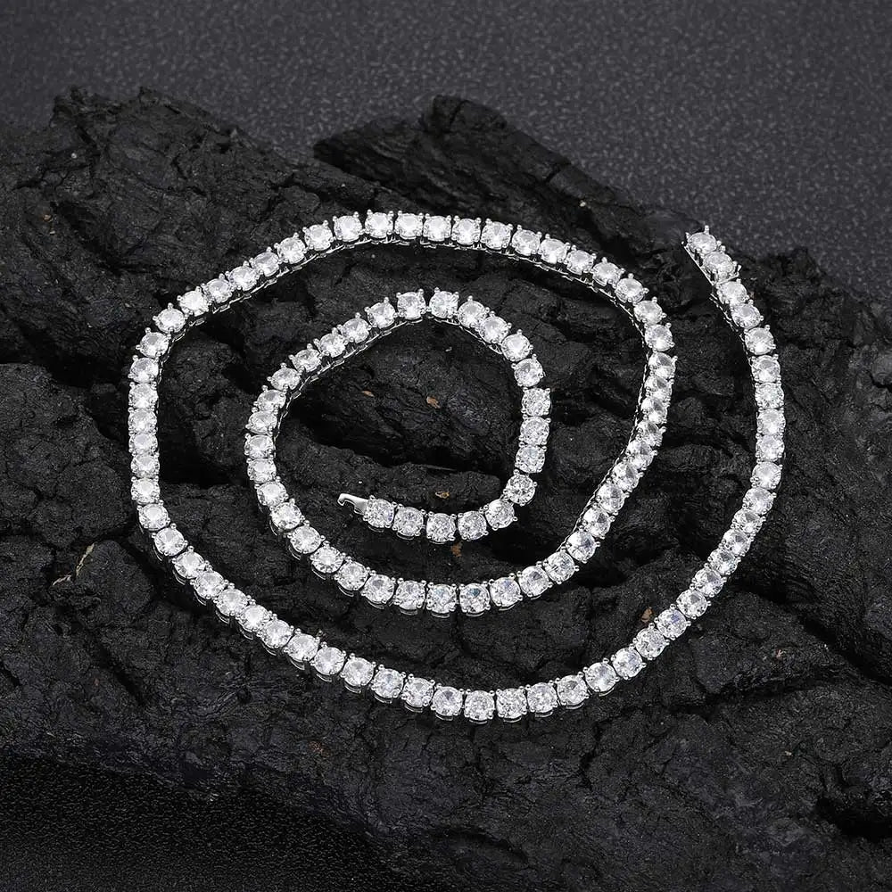 NUOYA 4mm Iced Out CZ Crystal Clasp Tennis Chain Silver Plated Chain Shiny Diamond Hip Hop Style Necklace