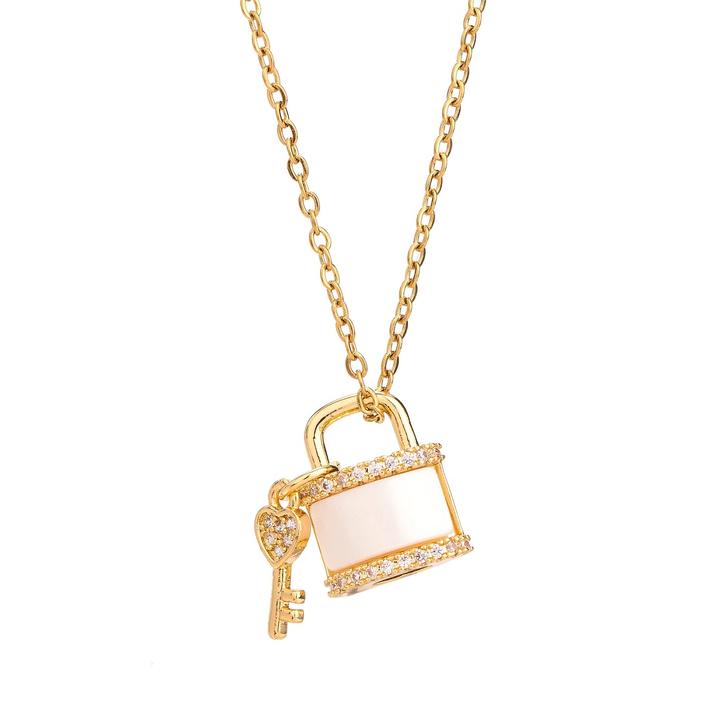 Wholesale New Waterproof Fashion Jewelry Women Stainless Steel Luxury Zircon Heart Lock Pendant Necklaces