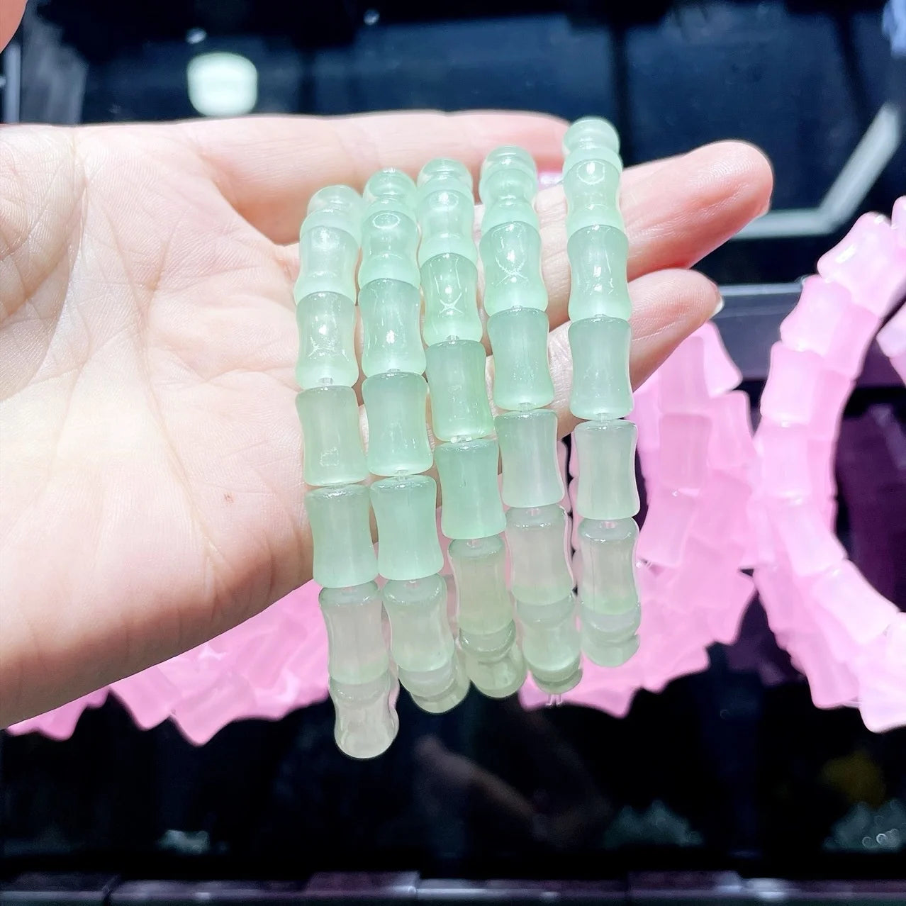Unique Design Jade Bamboo Precious Gemstone Beads Bracelet Crystal Charm Hand String Stretch Beaded Bracelets for Female Gift