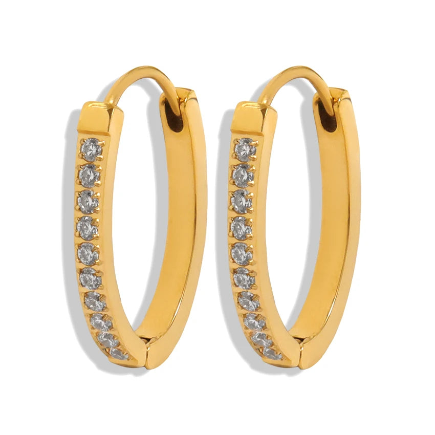 2024 Minos Jewellery Paved Cz Diamond Huggie Earrings Stainless Steel 18k Gold Hypoallergenic Cubic Zircon Oval Hoop Earrings