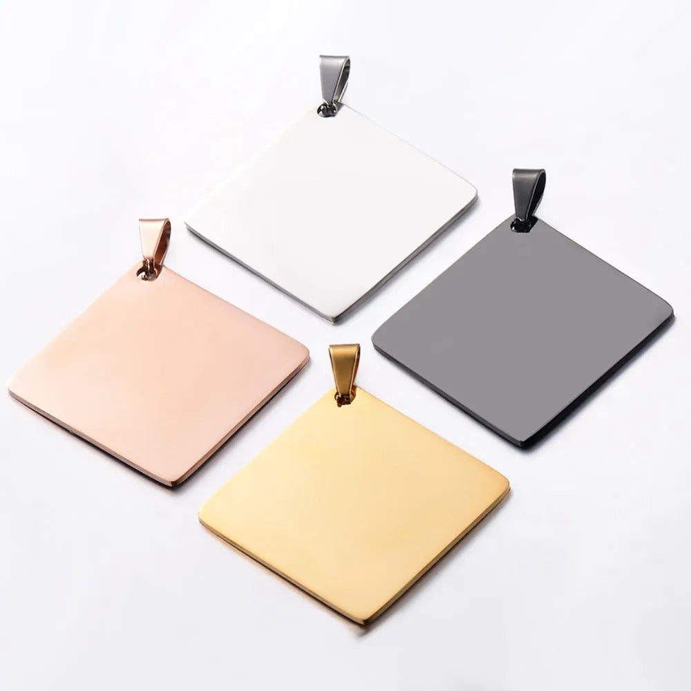 Factory Customization Personalized Mirror Polished Stainless Steel Hollow Pet Blank Label Square Pendant Fine Pendants Charms