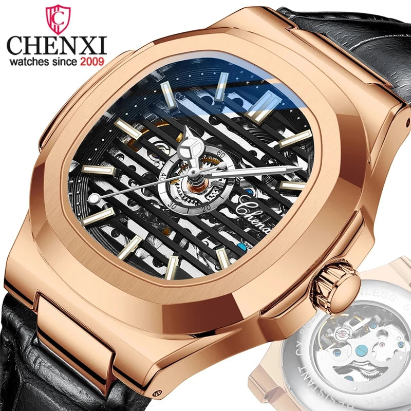 CHENXI Luxury Men's Mechanical Automatic Sports Watch Waterproof Wrist Watch Leather Band Analog Dial Display Relogio Masculi