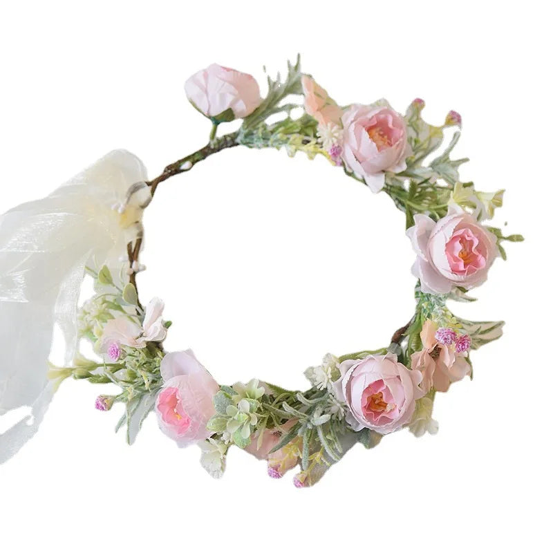 Wholesale Handmade Fabric Girls Floral Wreath Headbands 45cm Circumference Party Decoration Hair Accessories