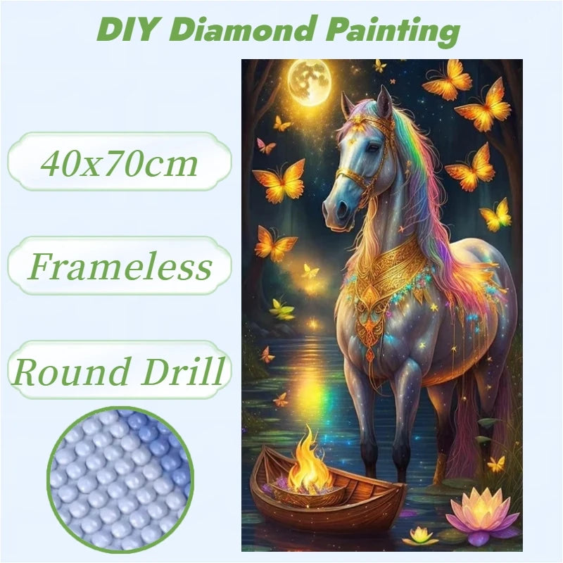 Creative 40x70cm Horse Wall Decor Diamond Painting Full Round 5D Acrylic Drill DIY Animal Theme Diamond Painting Kit for Adul