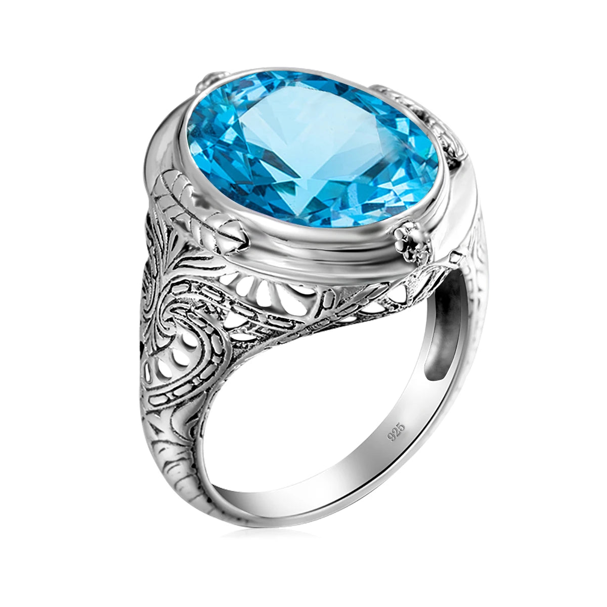 Latest Designs Blue Topaz Gemstone Wedding Luxury Silver Rings 925 Sterling for Men