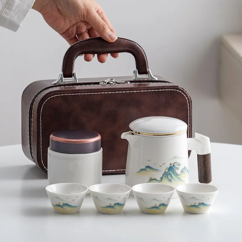 Hot Sale White China Porcelain Portable 1 Tea Pot With 4 Tea Cups Ceramic Cup Sets