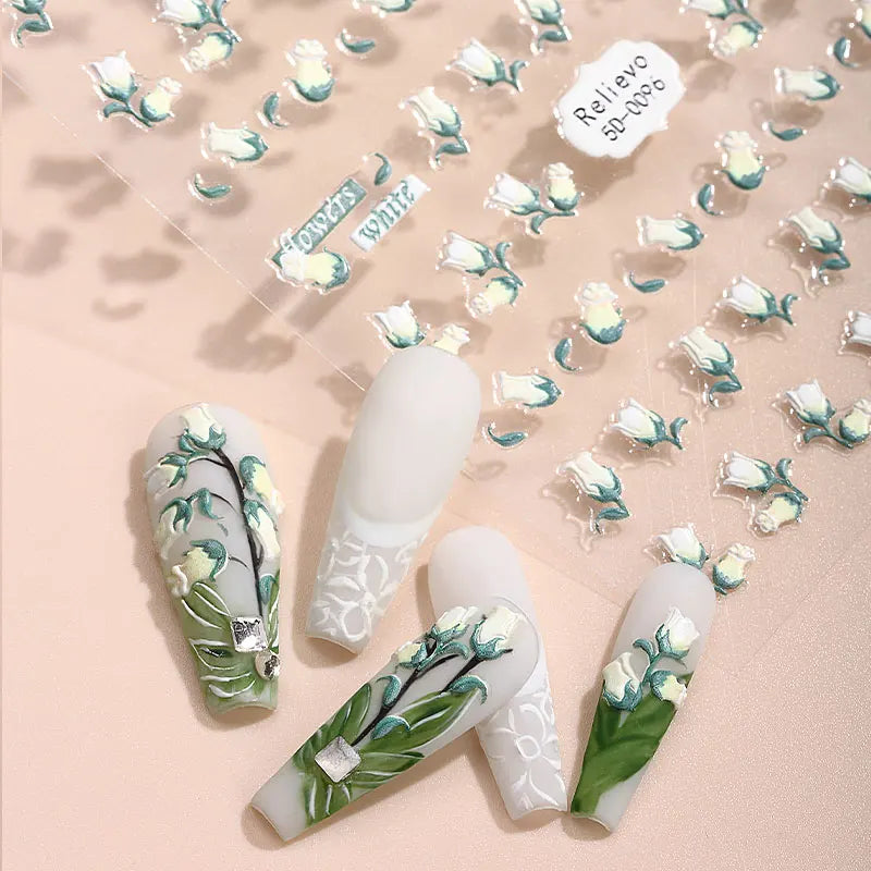 Wholesale 5D Cute Lily Nail Stickers Luxury Retro Cartoon Nail Art Decoration PET Paper Plastic Nail Wrap Sticker Hot Sale