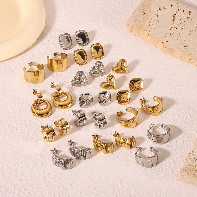 G2756 Wholesale Aretes Mujer Stainless Steel 18K Gold Plated C Shaped Hollow Stud Earrings for Women Fashion Jewelry Earrings