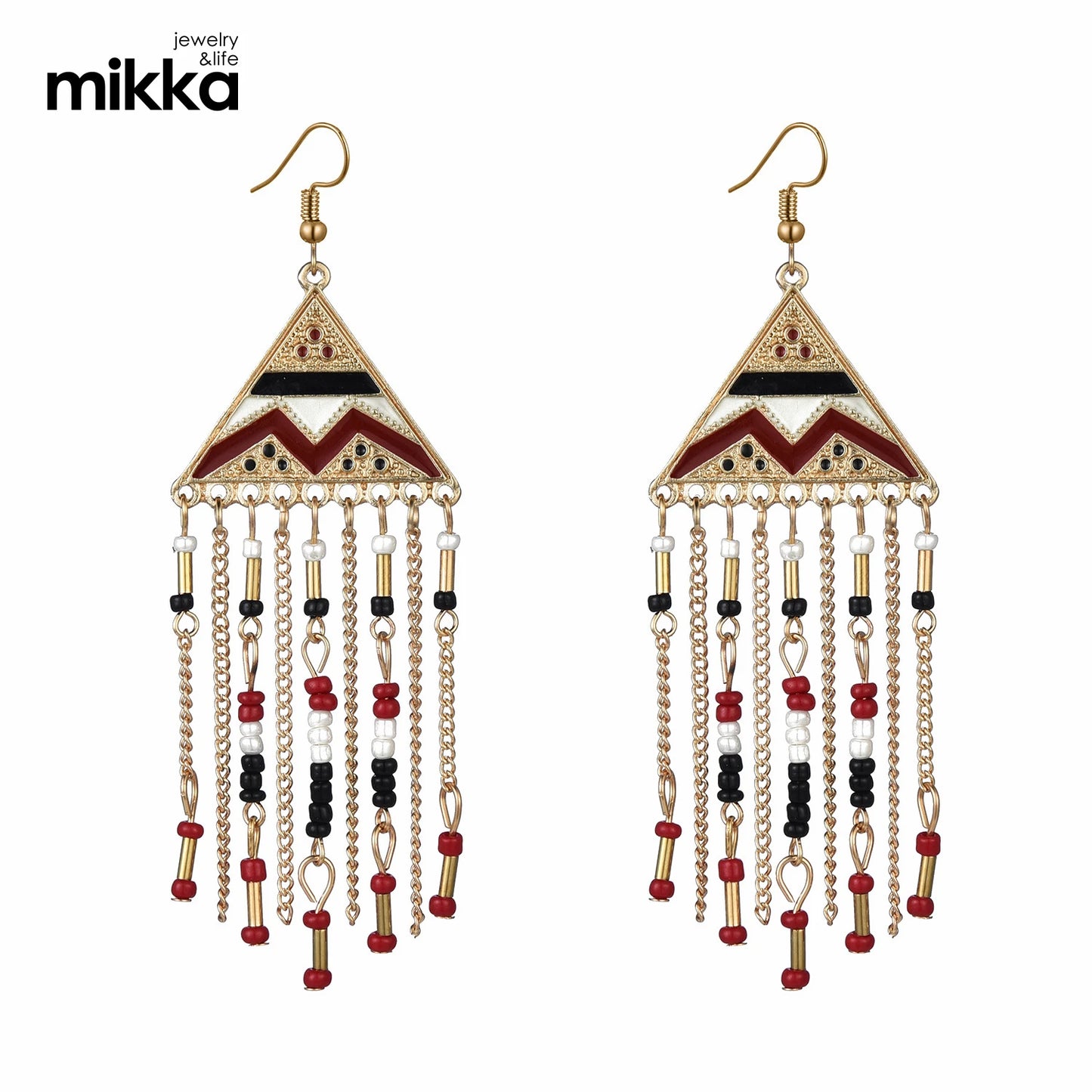 Fashion Handmade Bohemia Hoop Earings Ethnic Jewelry Beaded Tassel Earrings Thread Dangle Rhinestone Long Silk for Women