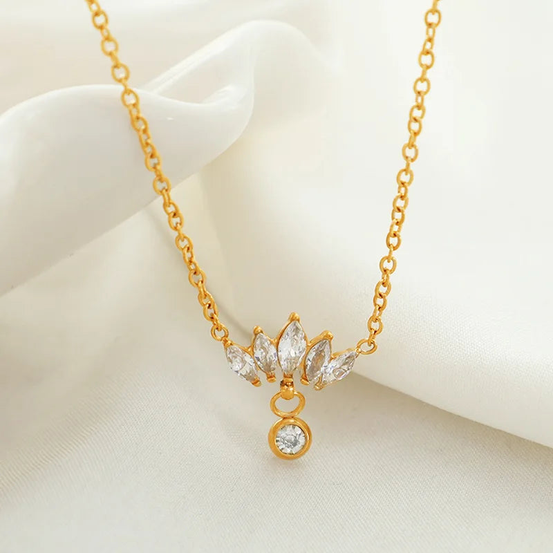 G2759 Wholesale Colliers Femme 18K Gold Plated Stainless Steel Marquise Cut Rhinestone Zircon Pendant Necklaces Fashion Jewel