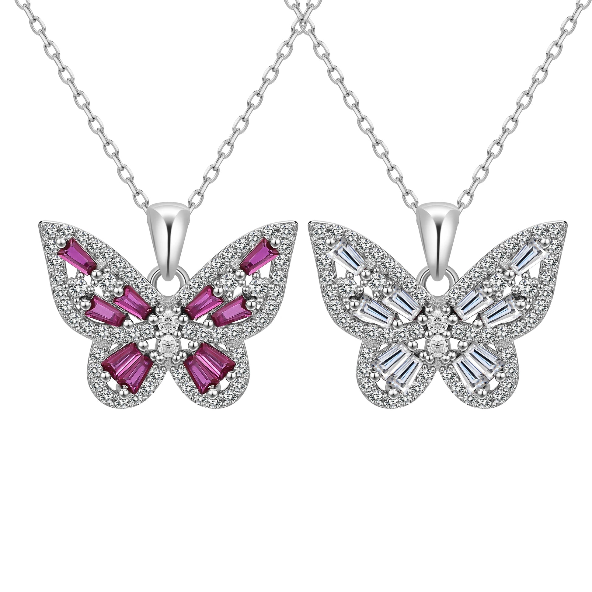 Elegant 925 Sterling Silver Cute Butterfly Rhodium Plated Zirconia Pendant Women's Necklace Jewelry