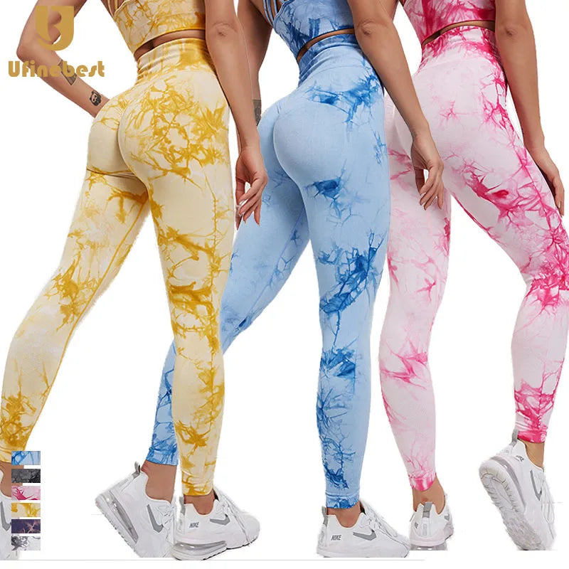 High Waist Tie Dye Gym Scrunch Leggings for Women Booty Butt Lift Sports Yoga Wear Seamless Fitness Workout Pants